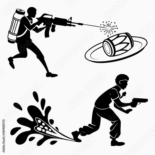 Holi celebration figures water guns and splashes vector