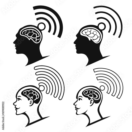 Human brain signal transmission icons head waves