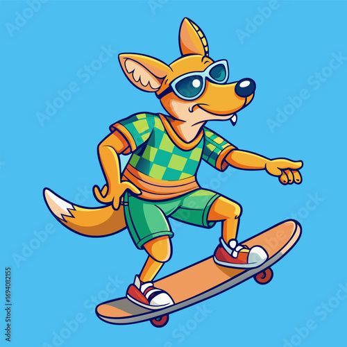 Kangaroo shows off its coolness while mixing skateboarding tricks with beach style