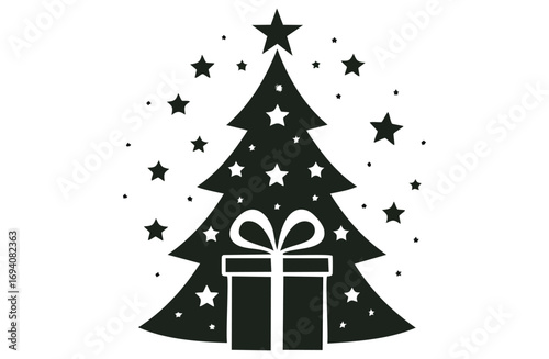 プレゼントと星のクリスマスツリーシルエット