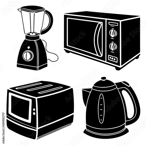 Kitchen appliances blender microwave toaster kettle