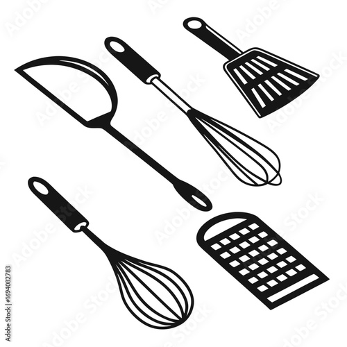 Kitchen utensil collection black silhouette kitchen tools