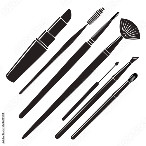 Makeup brushes and mascara wand cosmetic tools beauty products
