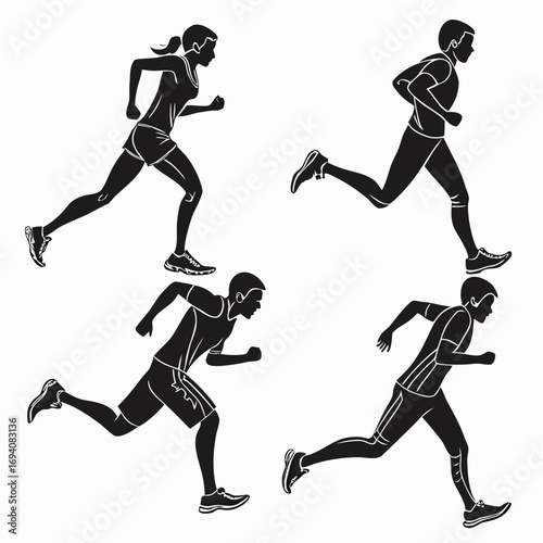 Male and female runners in motion running athletes