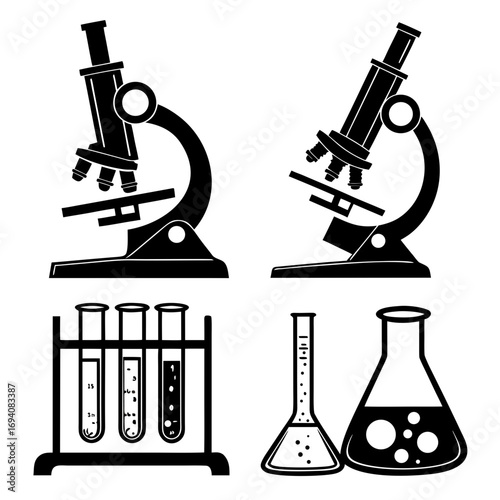 Microscopes test tubes flasks laboratory science