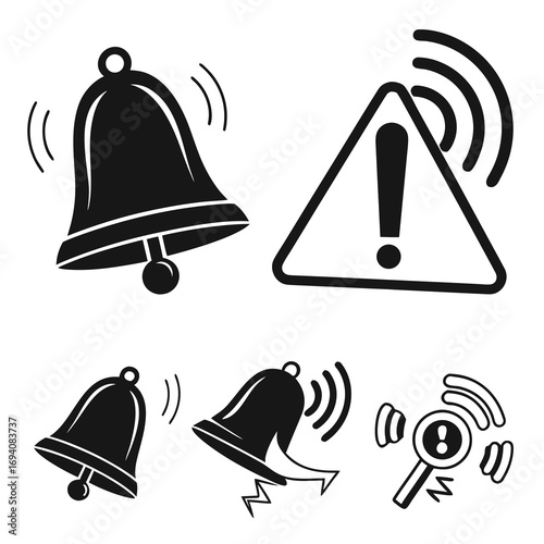 Notification alert icons ringing sound waves bell
