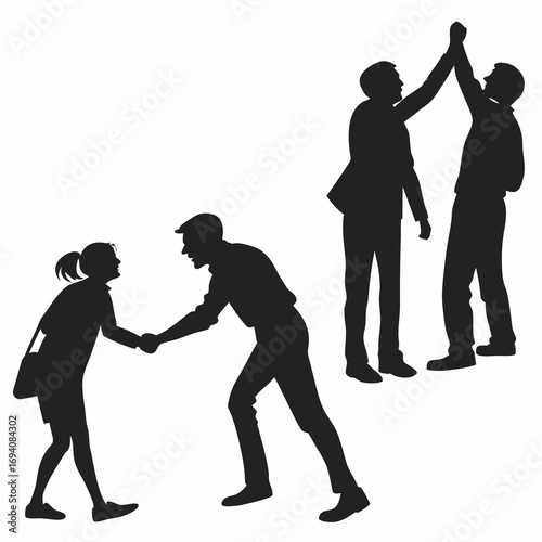People interacting handshake high five silhouette interaction