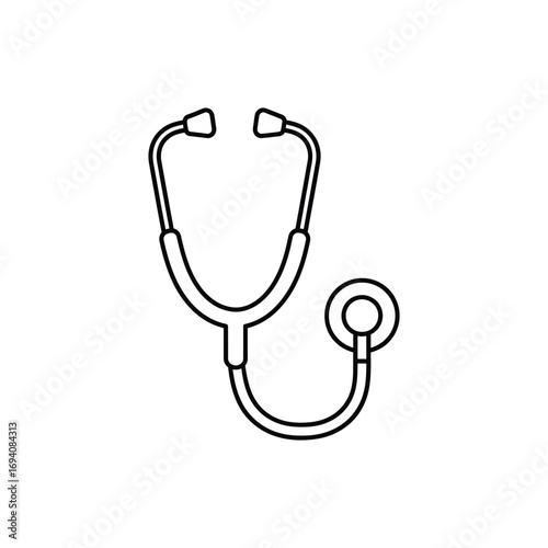 Minimalist line art icon of a stethoscope representing medical care, diagnostics, and professional healthcare services. Isolated vector design element
