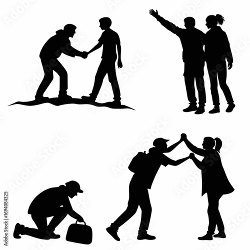 People interacting diverse poses black silhouettes