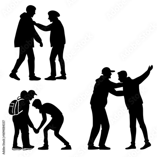 People interacting silhouettes interaction group