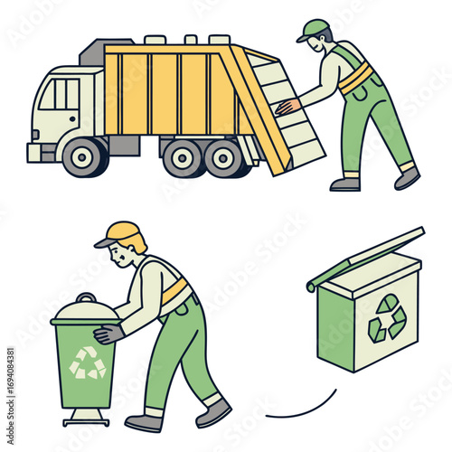 Trash utility, disposal and recycling concept set Vector