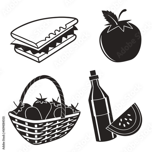 Picnic food and drink assortment sandwich tomato