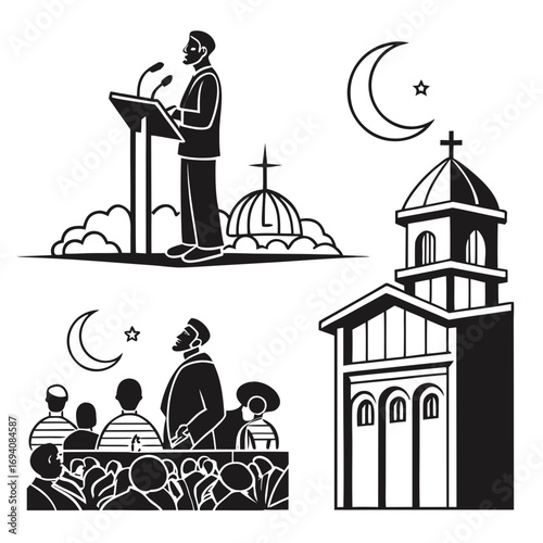 Religious gathering speaker church mosque symbols sermon