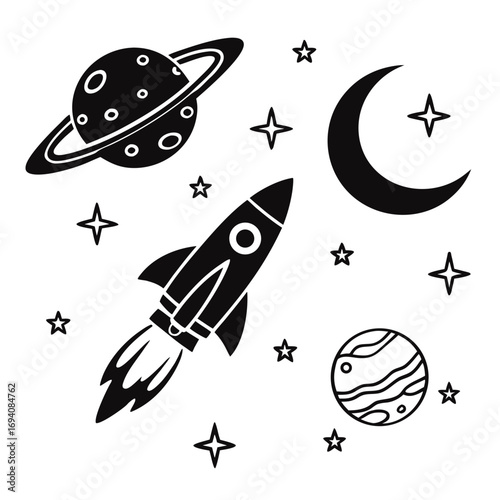 Rocket moon planets stars space