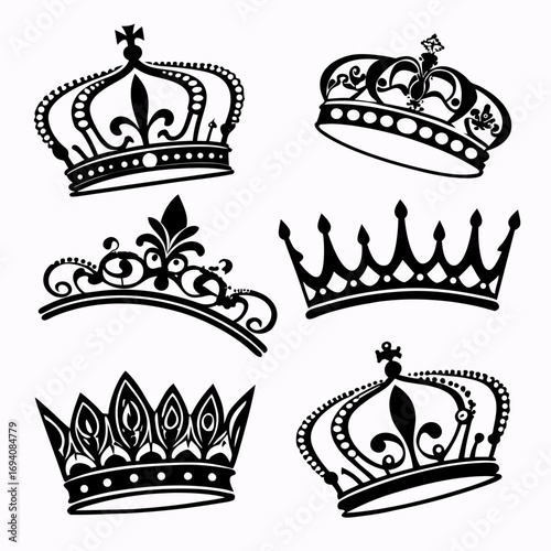 Royal crowns and tiaras black silhouettes regal monarchy