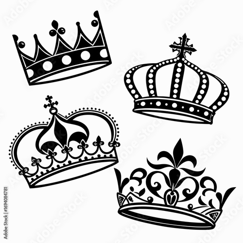Royal crowns and tiaras black silhouettes regal monarchy
