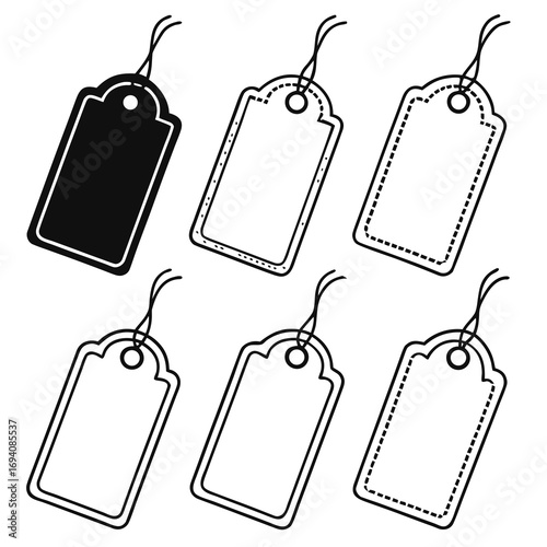 Six blank and filled price tags label black