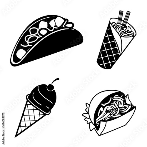Taco burrito ice cream cone and bowl food bowl street food