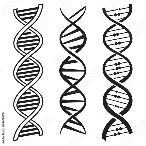 Three black dna helix icons molecule science