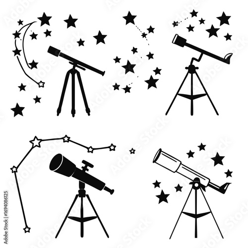 Telescopes observing starry constellations stars astronomy