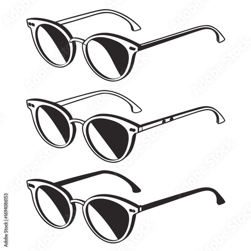 Three styles of black and white eyewear sunglasses