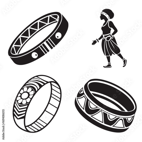 Tribal bracelets and woman silhouette bangle