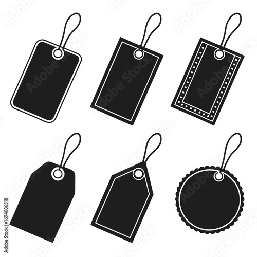 Various black fashion tags and hang labels hang tag