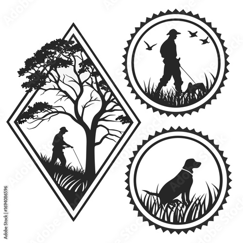 Vintage outdoor scene silhouettes badge frame