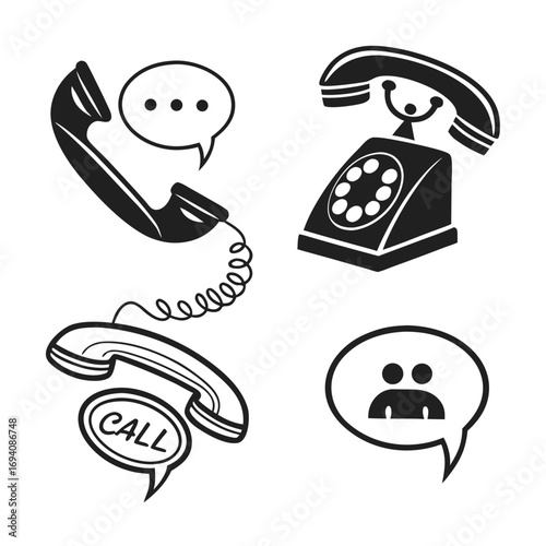 Vintage telephone and speech bubbles rotary phone handset