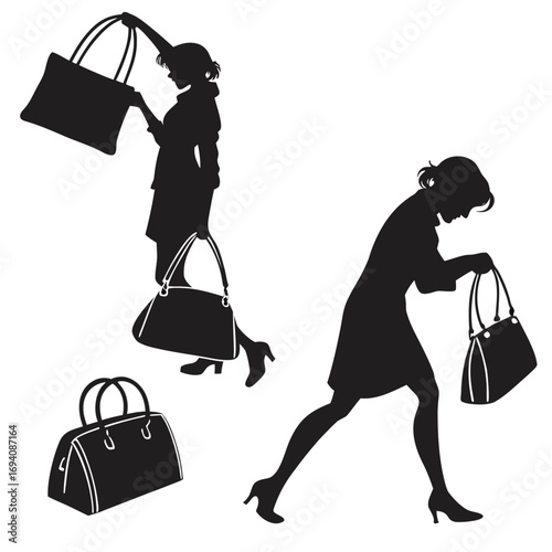 Women carrying handbags silhouettes clutch tote
