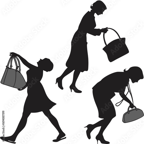Women silhouettes carrying handbags fashion accessories