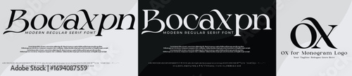 Fashion Serif Stylish Display Bold Font alphabet with ox Logo