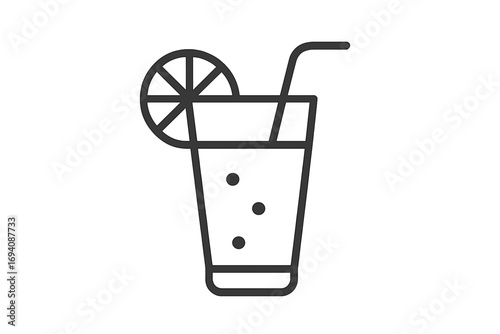 Cocktail drink line icon. Summer juice, lemonade, or soda in glass with straw and lemon slice. Simple outline vector symbol for bar menu, party, web, and apps. Fresh cold beverage.