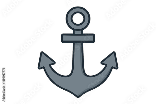 Anchor icon in flat style for graphics. Vector cartoon illustration. Nautical marine symbol for sea, ship, boat. Concept of stability, safety, and maritime travel. Heavy.