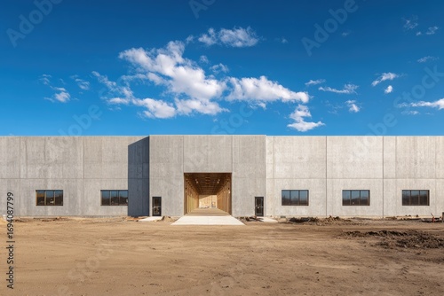 Wallpaper Mural Exterior view of a large, unfinished concrete warehouse under construction.  Vast, open expanse Torontodigital.ca