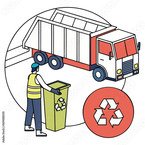 Trash utility, disposal and recycling concept set Vector