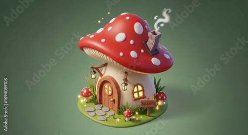 Fantasy mushroom house wizard home toadstool cottage fairytale dwelling illustration