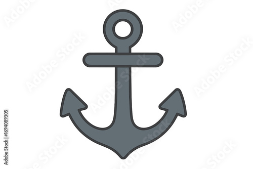 Anchor icon vector graphic. Simple flat anchor silhouette for logo. Nautical marine symbol of hope and stability. Maritime naval equipment for boat, ship, and sailing. Sea journey concept.