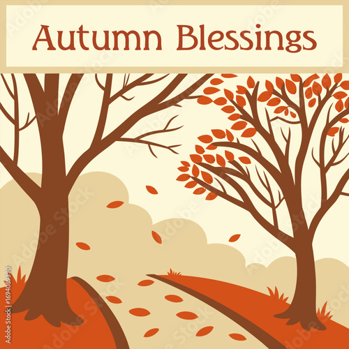 Beautiful autumn blessings design with falling leaves