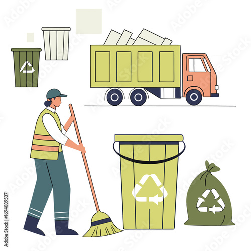 Trash utility, disposal and recycling concept set Vector