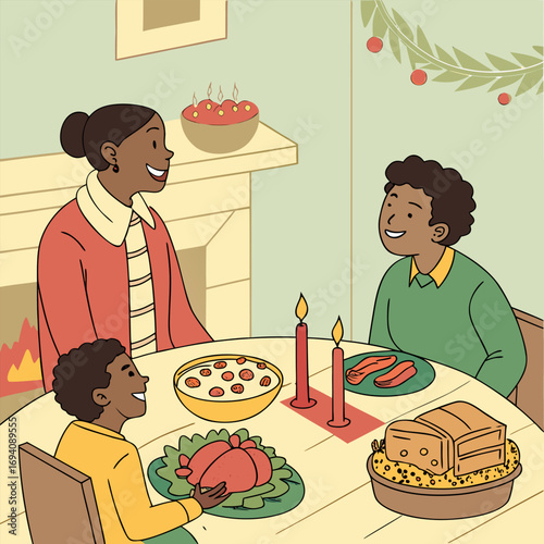 Illustration of people sharing a meal together