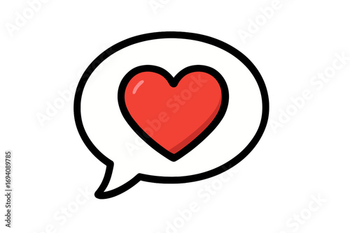 Love message icon. Heart in a speech bubble. Like and favorite symbol for social media. Chatting about feelings. Dialogue of affection. Vector cartoon for dating apps.