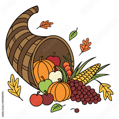 Abundant cornucopia overflowing with harvest blessings