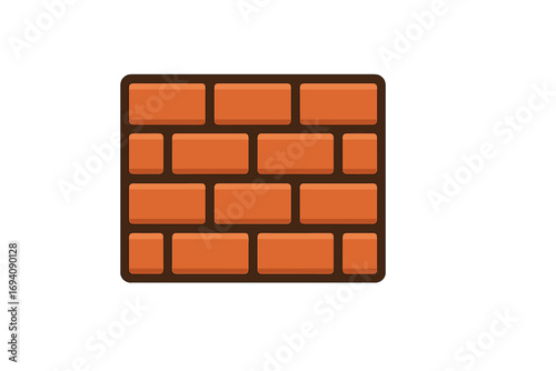 Red brick wall vector illustration. Flat cartoon design for graphic background. Seamless stonework texture or pattern. Building and construction concept. Masonry block icon set.