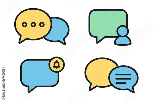 Vector chat bubbles icon set. Speech bubble symbols for messaging, communication. Conversation, dialogue, user comment, social media notification, typing message concepts.