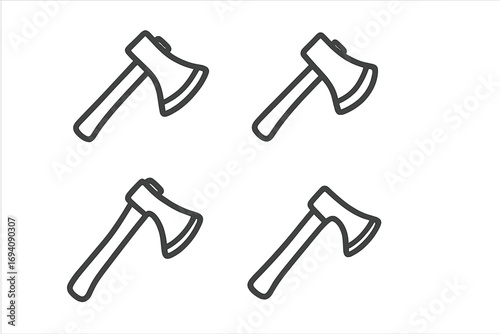 Axe outline web line icon set. Minimalistic linear pictogram for graphic design, apps. Vector symbol for tool, weapon, lumberjack, camping, survival, and woodcutting.