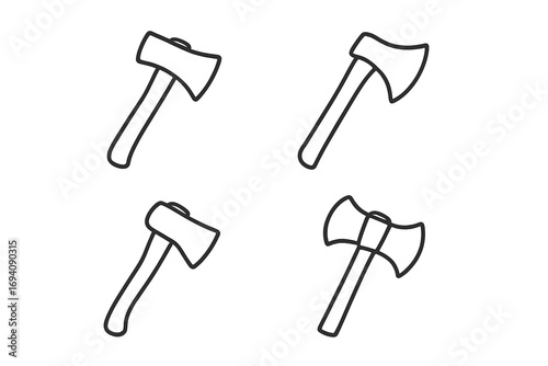 Axe outline web line icons collection. Minimalistic linear pictogram for graphic design. Hatchet, tomahawk, and double axe vector symbols. Tool and weapon illustration set.