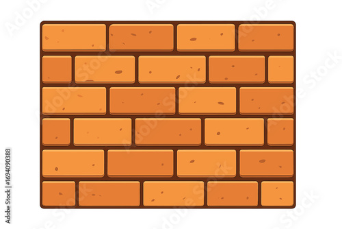 Brick wall vector cartoon illustration background. Flat symbol of building construction. Red orange brickwork texture. Masonry stone pattern. Simple graphic design element.