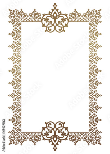 This frame is designed in gold pallete an Arabic style, perfect for use in Arabic calligraphy, certificates, the Quran, and other decorative works