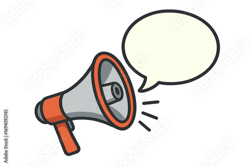 Megaphone with speech bubble vector cartoon illustration. Concept for announcement, marketing, news, and communication. Loudspeaker or bullhorn icon for business alert or protest.